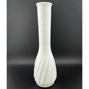 Vintage Hoosier Glass White Milk Glass Swirl 9 Inch Bud Vase #4094